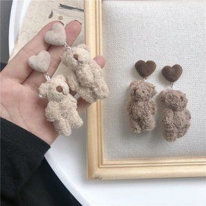 Plush Teddy Bear Earrings for Pierced Ear - Unique Jewlrey Big Earings Stuffed